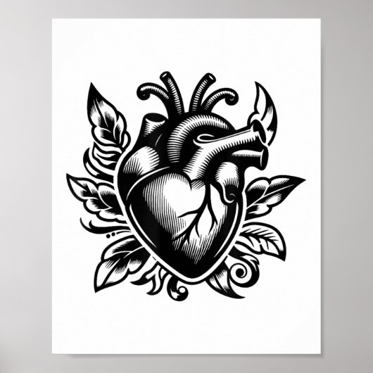 Hart Old-school Love Tattoo Style Valenti Poster (Voorkant)