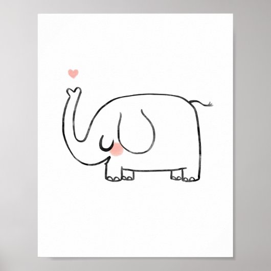 Hart olifantenkinderkamer leuke wandkunst poster (Voorkant)