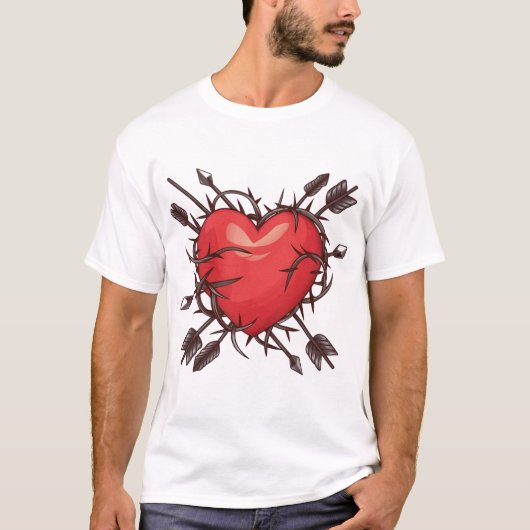 Hart omringd door doornen met pijlen t-shirt (Voorkant)