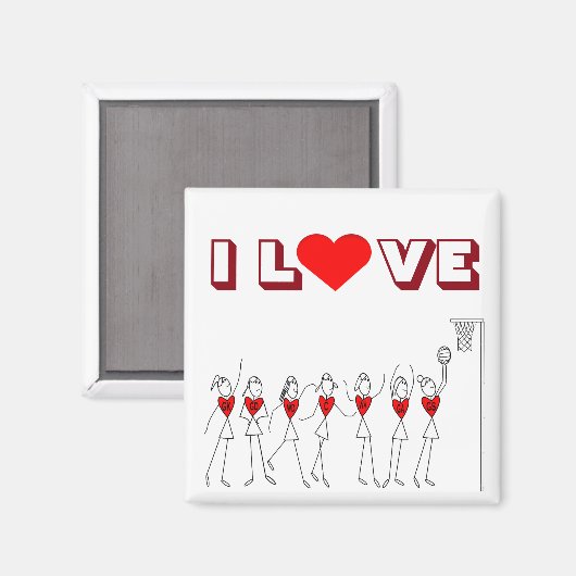 Hart ontwerp Ik hou van Netball Magneet (Voorkant / Achterkant)