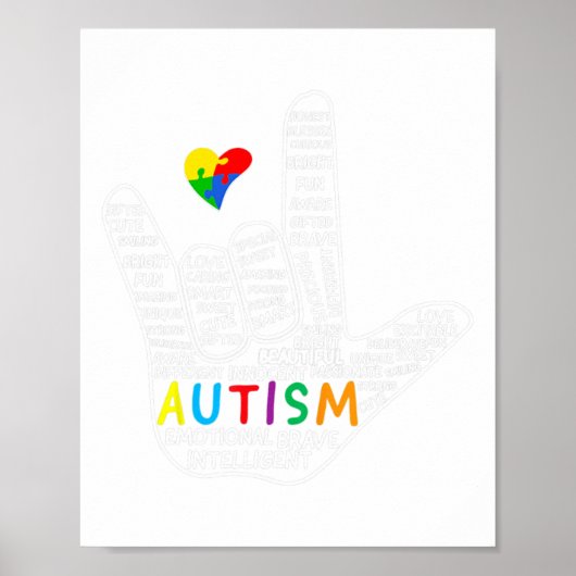 Hart Ook Liefde Gebarentaal Hand Autisme Bewustzij Poster (Voorkant)