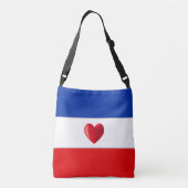 Hart op blauwe rood & witte crossbody tas (Achterkant)