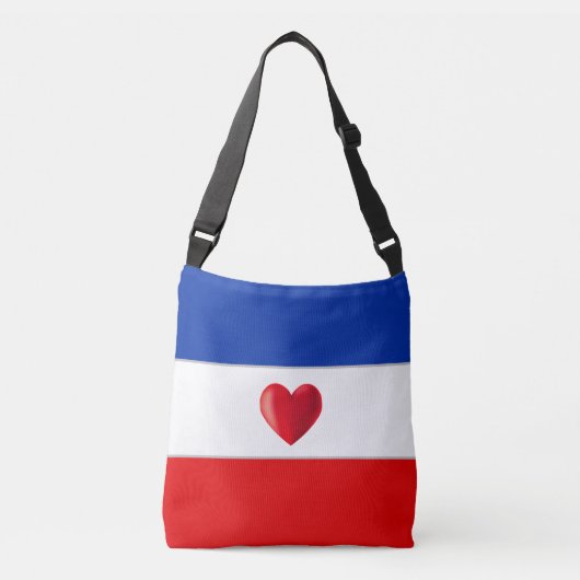 Hart op blauwe rood & witte crossbody tas (Voorkant)