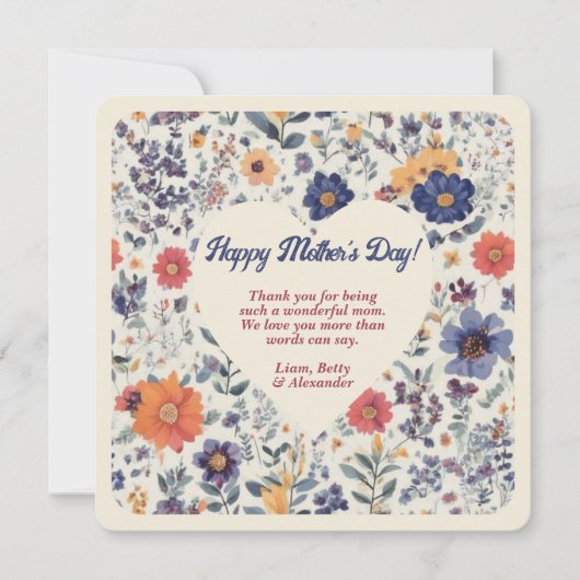 Hart op Bloemen Boho achtergrond Moederdag Kaart (Voorkant)