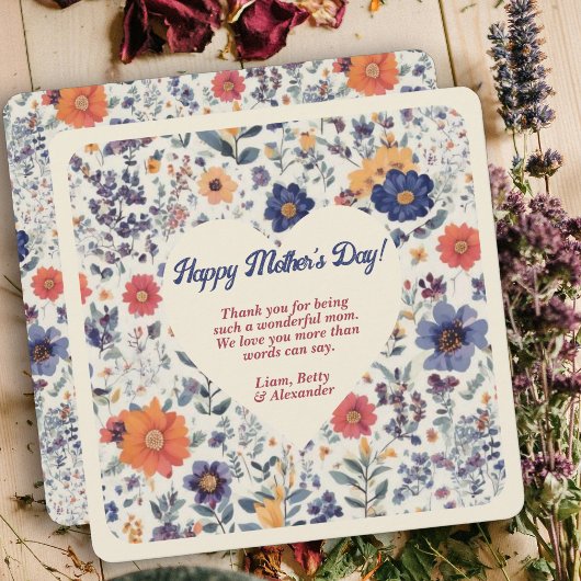 Hart op bloemrijke boho-achtergrond Moederdag Kaart