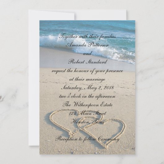 Hart op de Shore Beach bruiloft uitnodiging (Achterkant)
