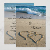 Hart op de Shore Beach bruiloft uitnodiging (Voorkant / Achterkant)