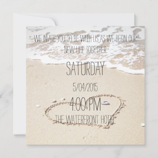Hart op de uitnodiging voor strandbruiloft (Achterkant)