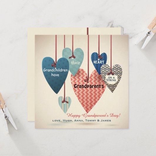 Hart op een Koord-grootouderdagkaart Kaart (Voorkant / Achterkant in situ)