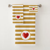 Hart op Gouden & Wit Gestreept Bad Handdoek (Insitu)