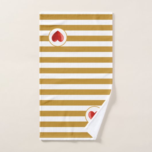 Hart op Gouden & Wit Gestreept Bad Handdoek (Handdoek)