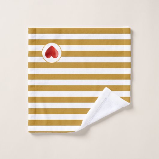 Hart op Gouden & Wit Gestreept Bad Handdoek (Wasdoekje)