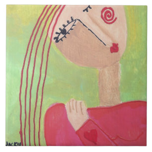 Hart op Haar Sleeve Abstracte Kunst Tegeltje