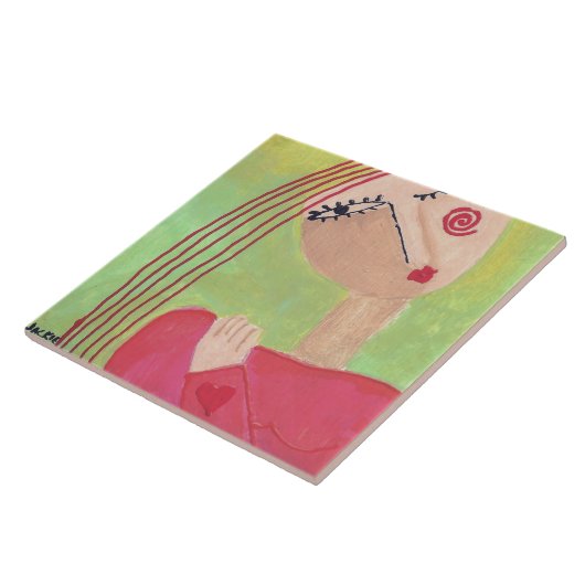 Hart op Haar Sleeve Abstracte Kunst Tegeltje (Zijkant)