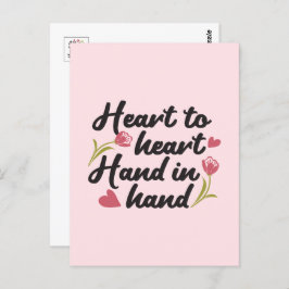 Hart op Hart, Hand in Hand - Romantische Quote Briefkaart