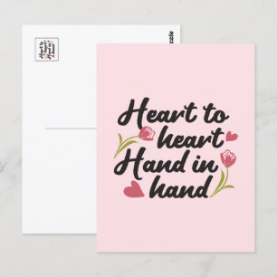 Hart op Hart, Hand in Hand - Romantische Quote Briefkaart