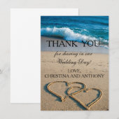 Hart op het strand bruiloft bedankbrief bedankkaart (Voorkant / Achterkant)