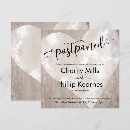 Hart op hout kalligrafie uitgesteld bruiloft Kaart (Voorkant / Achterkant)