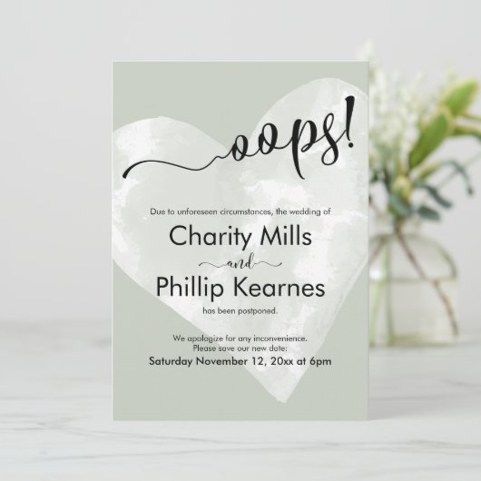 Hart op Sage Green Oops. Kaart uitgestelde weddens (Staand voorkant)