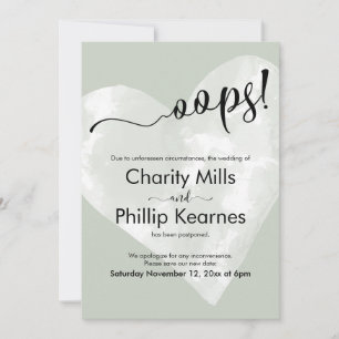 Hart op Sage Green Oops. Kaart uitgestelde weddens