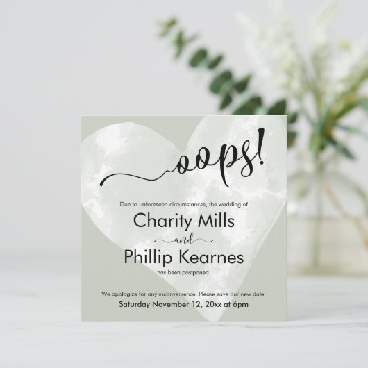 Hart op Sage Green Oops. Kaart uitgestelde weddens (Staand voorkant)