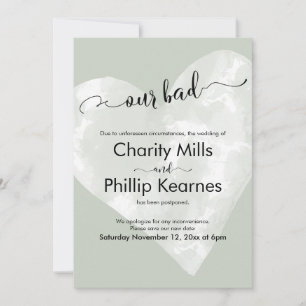 Hart op Sage Green Our Bad Postponed Wedding Kaart