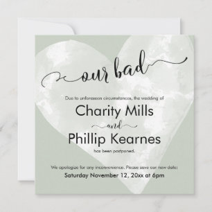 Hart op Sage Green Our Bad Postponed Wedding Kaart