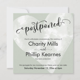 Hart op Sage Green Uitgestelde bruiloft aankondigi