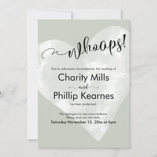 Hart op Sage Green Whoops! Kaart uitgestelde wedde (Voorkant)