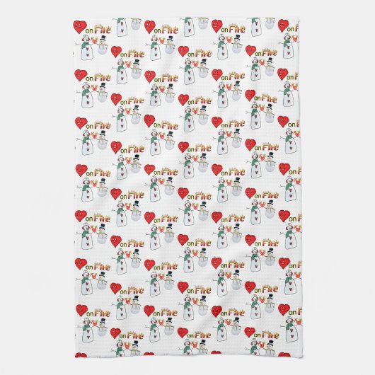 Hart op Vuur Sneeuwman Keuken Handdoek (Verticaal)