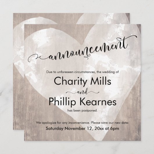 Hart op woensdag uitgestelde aankondiging huwelijk (Voorkant / Achterkant)