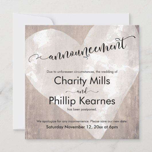 Hart op woensdag uitgestelde aankondiging huwelijk (Voorkant)