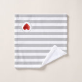 Hart op zilver, grijs en wit gestreept bad handdoek (Wasdoekje)