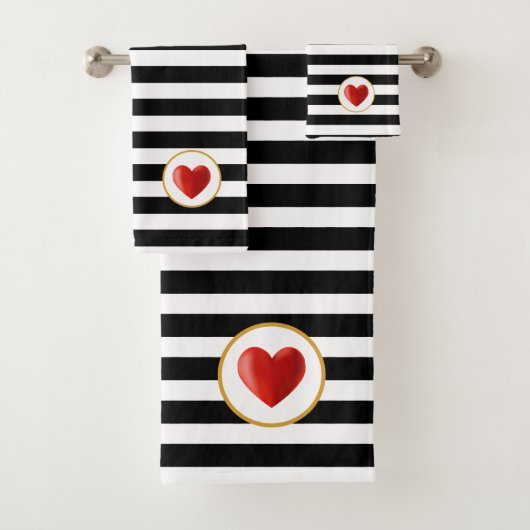 Hart op zwart en wit gestreept bad handdoek (Insitu)