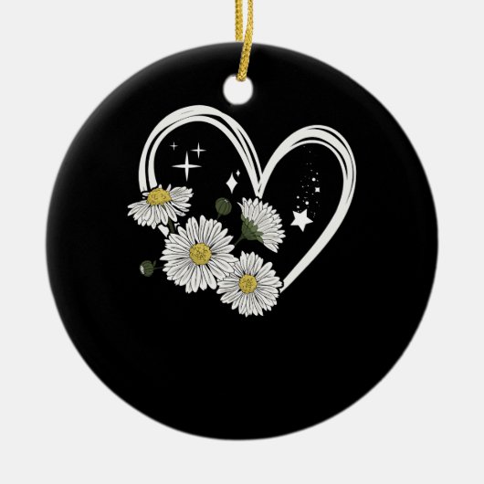 Hart Outline Met Daisy Bloemen Opsie Daisy Meisje Keramisch Ornament (Voorkant)