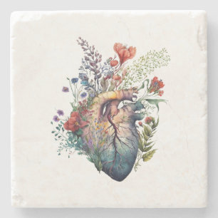 Hart overwoekerd met floralen (uitsparing) - anato stenen onderzetter