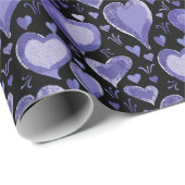 Hart Paars op zwarte patroontekening Cadeaupapier (Rol Hoek)
