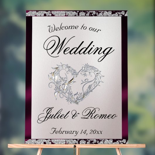 Hart, Paarse Lint & Sparkle Welkom Acryl Bord (Neutraal)