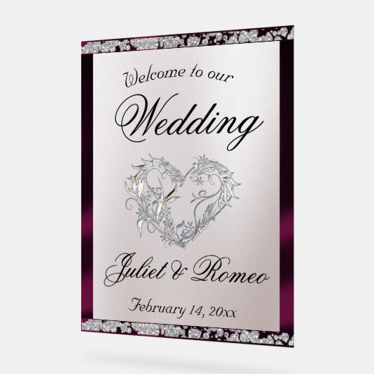 Hart, Paarse Lint & Sparkle Welkom Acryl Bord (Hoek)