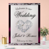 Hart, Paarse Lint & Sparkle Welkom Acryl Bord (Huwelijk)