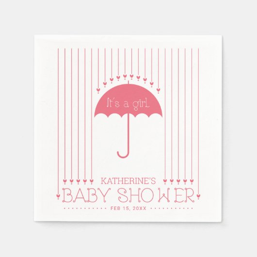 Hart & paraplu | Meisje Baby shower papier servet (Voorkant)
