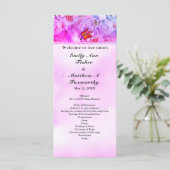 Hart Parels Roze Bloemen Vlinder Bruiloft Programm Programmakaart (Staand voorkant)