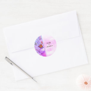 Hart Parels Roze Rozen Vlinders Bloemen Ronde Sticker