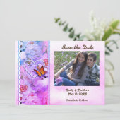 Hart parels, roze rozen, vlinders opslaan datum save the date (Staand voorkant)