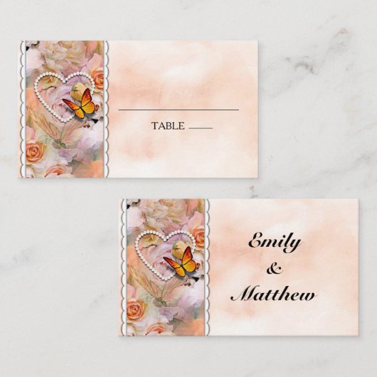 Hart Parels Sinaasappel Rozen Bloemen Vlinders Plaatskaartje (Voorkant / Achterkant)