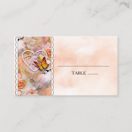 Hart Parels Sinaasappel Rozen Bloemen Vlinders Plaatskaartje (Voorkant)