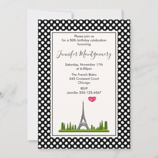 Hart Parijs met Eiffel Tower Birthday Party Kaart (Voorkant)