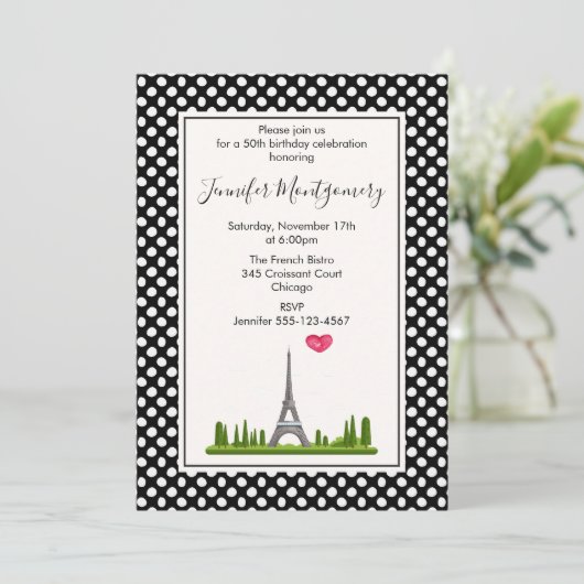 Hart Parijs met Eiffel Tower Birthday Party Kaart (Staand voorkant)