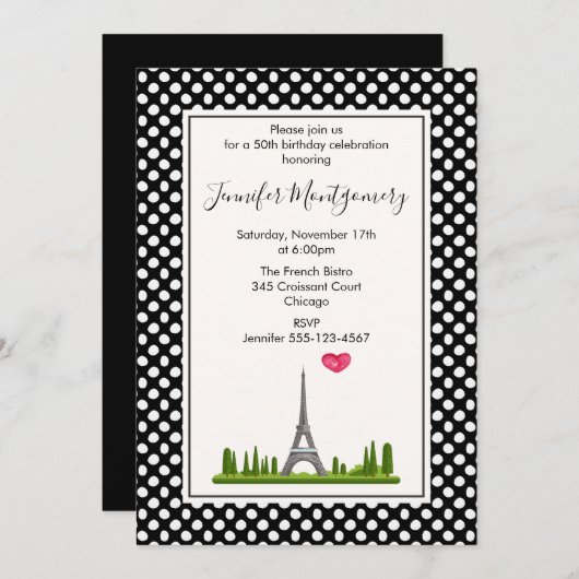 Hart Parijs met Eiffel Tower Birthday Party Kaart (Voorkant / Achterkant)