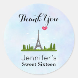 Hart Parijs met Eiffel Tower Birthday Party Ronde Sticker